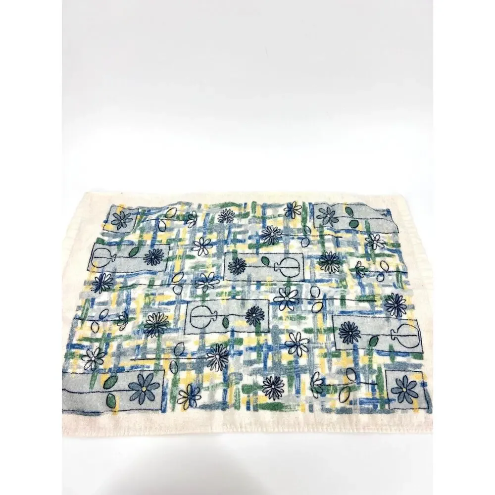 Vintage Hand Towel Blue Yellow Flower Vase Motif